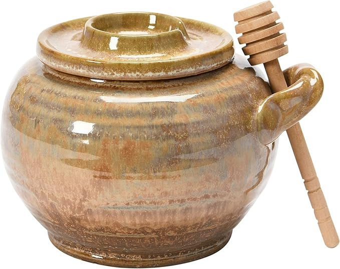 Stoneware Honey Pot with Rest Lid and Wood Honey Dipper, Set of 2 | Amazon (US)