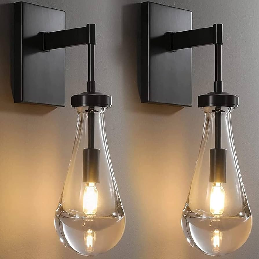 RINGRAIN Wall Sconces Modern Raindrop Wall Lights Set of 2, Matte Black Indoor Vanity Light Fixtu... | Amazon (US)