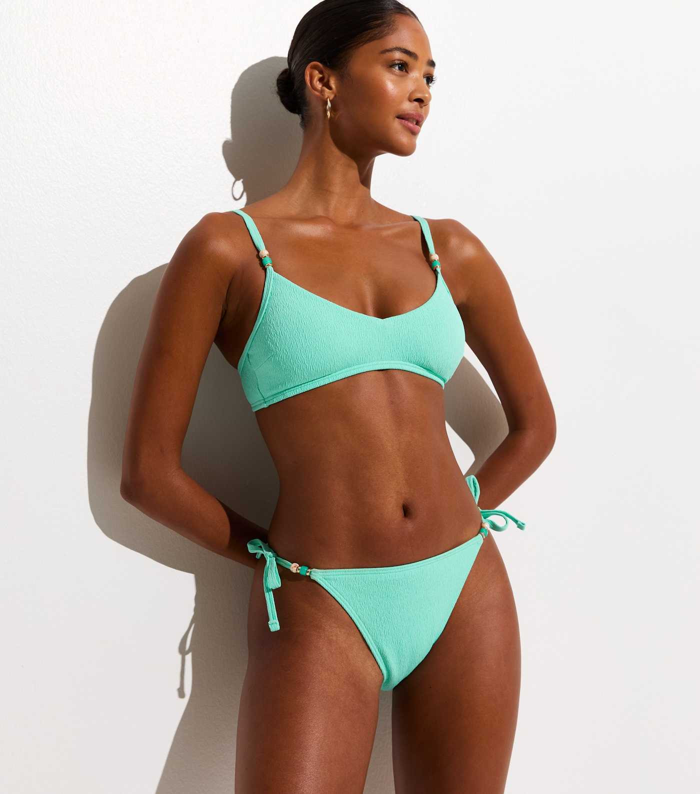 Turquoise Beaded Trim Side Tie Bikini Bottoms | New Look | New Look (UK)
