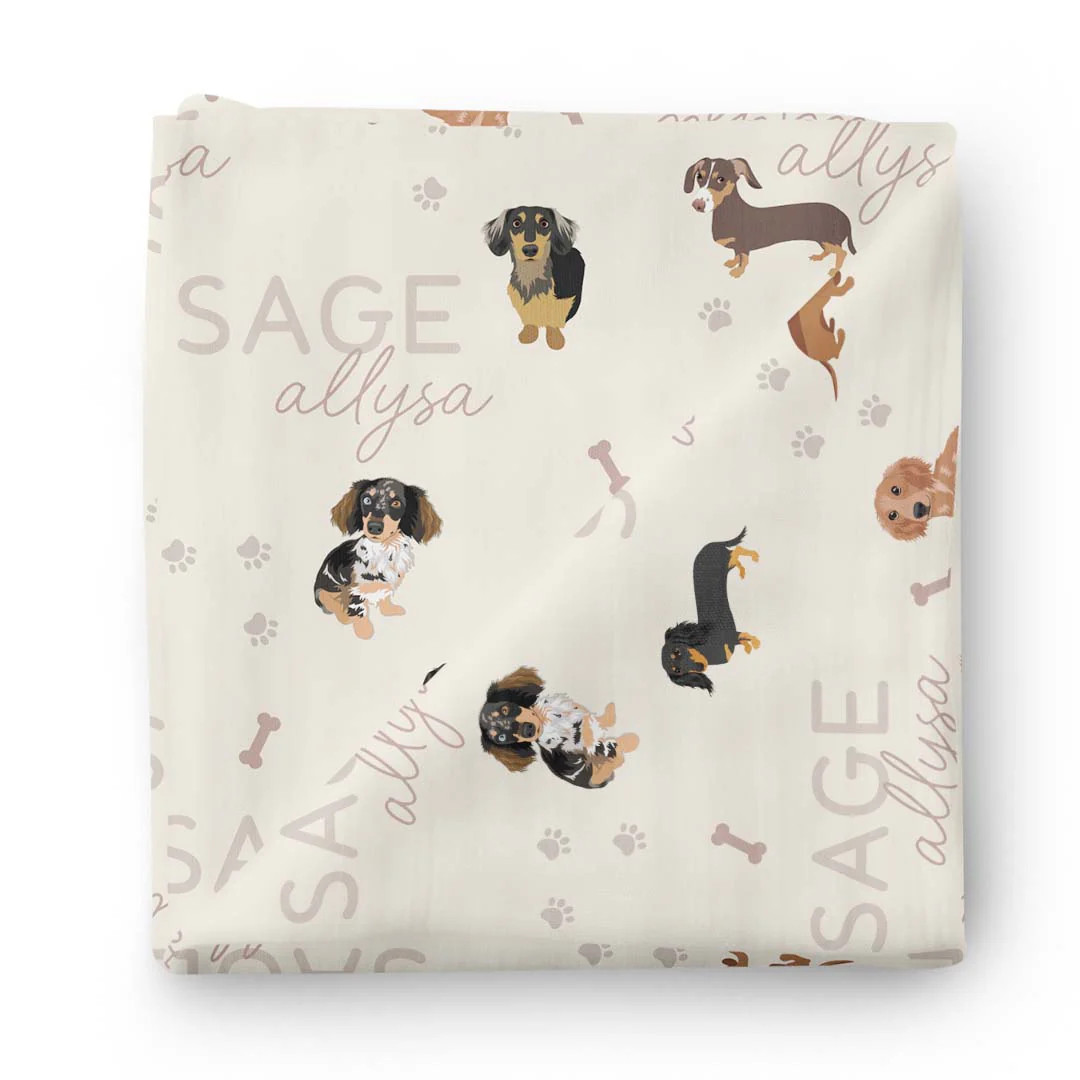 Personalized Baby Name Swaddle Blanket | Dachshund | Caden Lane