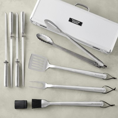 Williams Sonoma 4-Piece BBQ Set in Case, Stainless-Steel Handle and Skewers Pack | Williams-Sonoma
