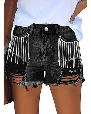 JMITHA Women's High Waisted Denim Shorts Distressed Raw Edge Stretch Denim Jean Shorts | Amazon (US)