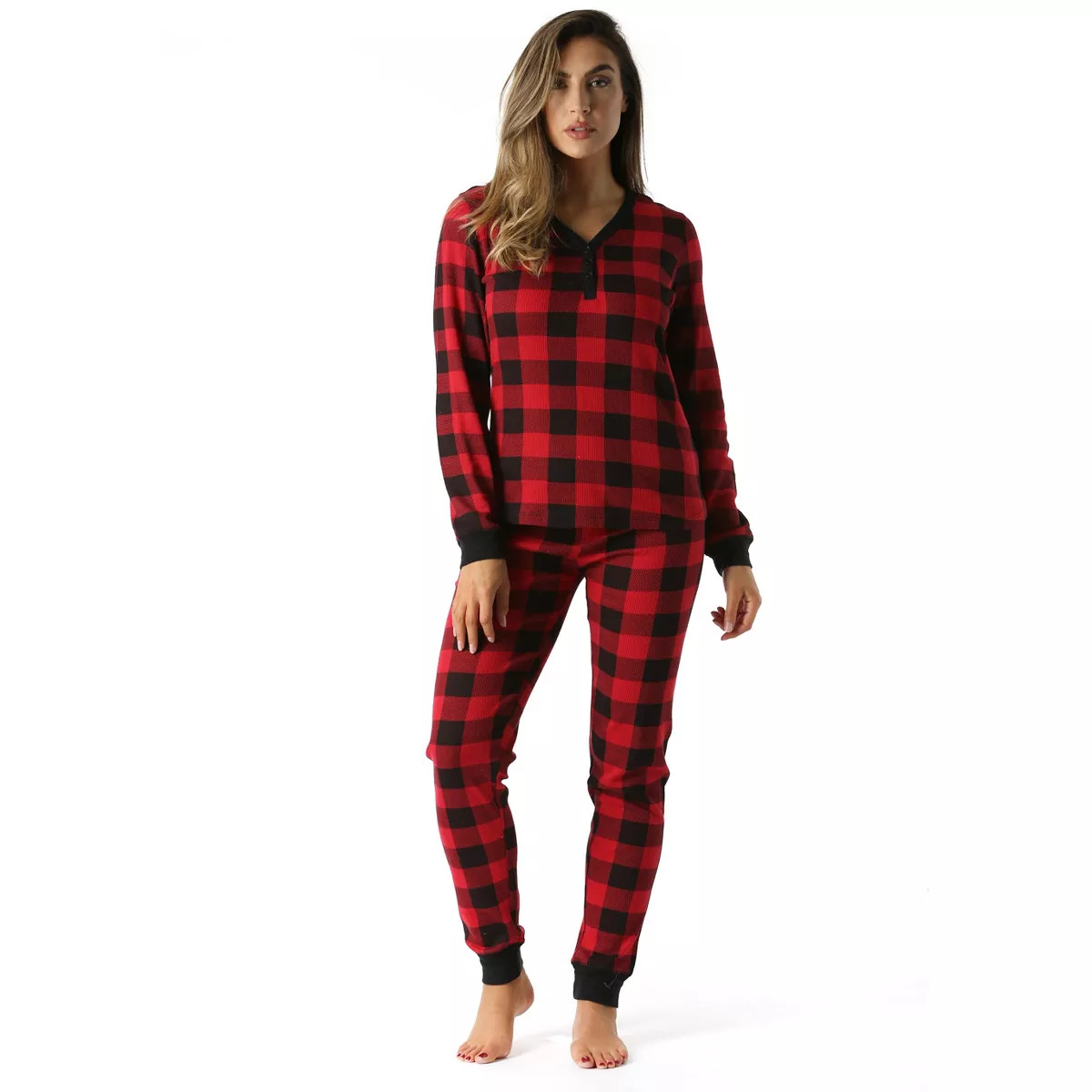 #followme Buffalo Plaid 2 Piece Thermal Pajama Set for Women -Jogger Winter Christmas PJs | Target