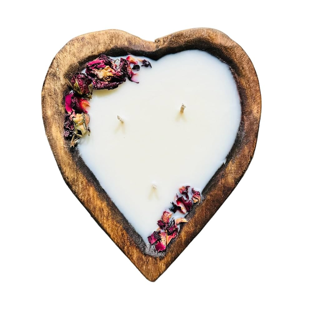 Heart Shaped Wooden Dough Bowl Candle for valentine's Day, 6 inch Scented Farmhouse Soy Candles 5 oz (Small) | Amazon (US)