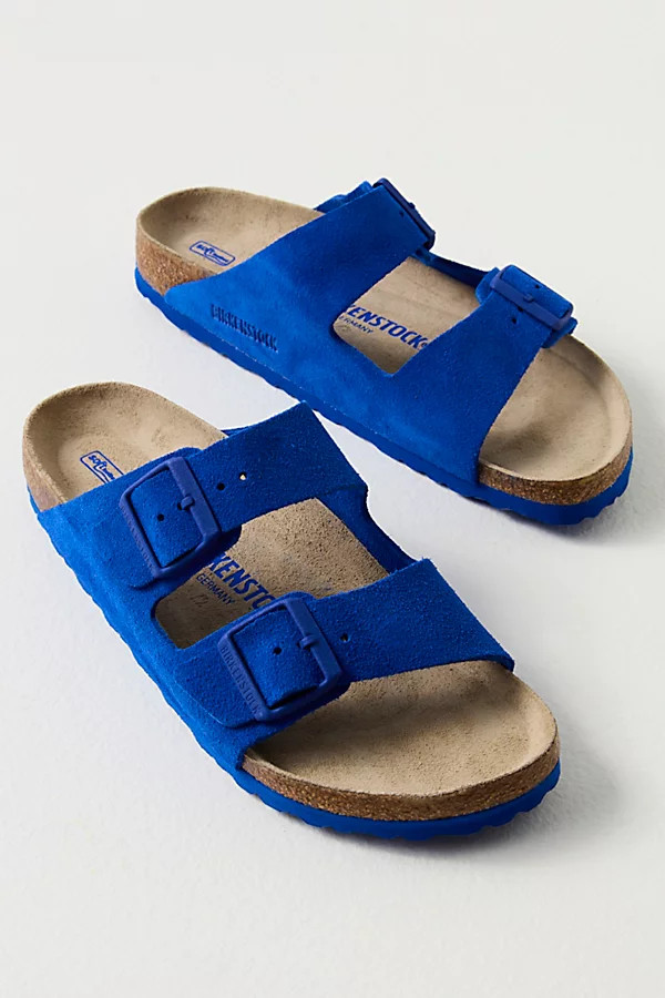 Arizona Soft Footbed Birkenstock Sandals by Birkenstock at Free People, Ultra Blue Suede, EU 38 | Free People (Global - UK&FR Excluded)
