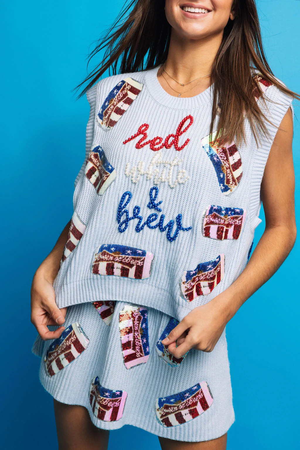 Light Blue 'Red, White & Brew' Sweater Vest | Queen of Sparkles