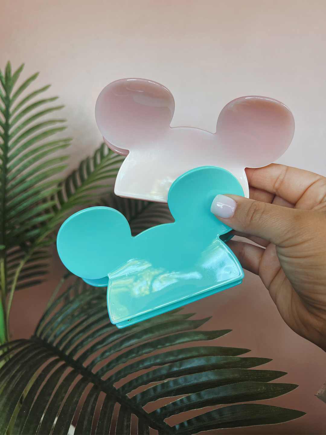 Mouse Shaped Inspired Claw Clip Park Essentials Mickey Clip Checkered Hair Accessories Pearl Teal... | Etsy (US)