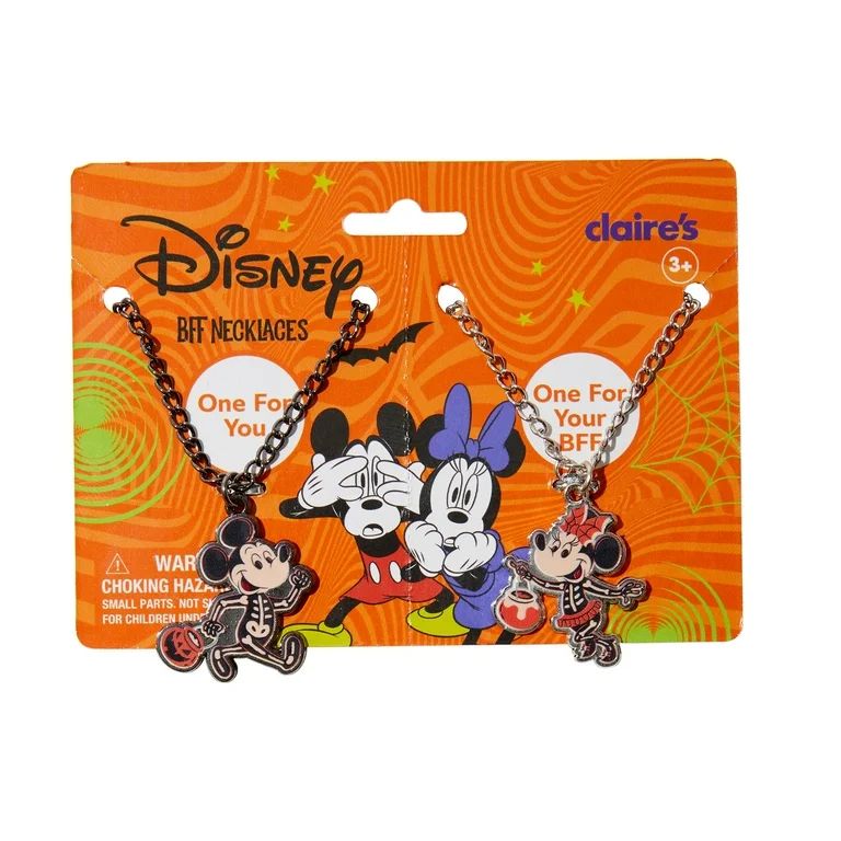 Claire's Disney Halloween Mickey and Minnie Skeleton Best Friend Necklaces, 2-Pack | Walmart (US)