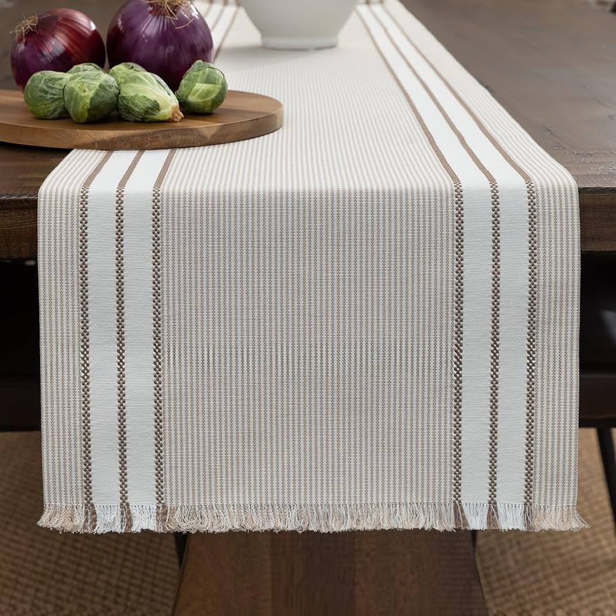 Fall Table Runner Woven Cotton Blend Beige Farmhouse Rustic Runner for Modern Kitchens, 14 in x 7... | Amazon (US)