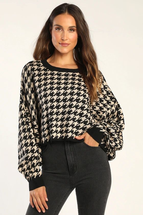 Autumn Arrival Black and Beige Houndstooth Dolman Sleeve Sweater | Lulus (US)