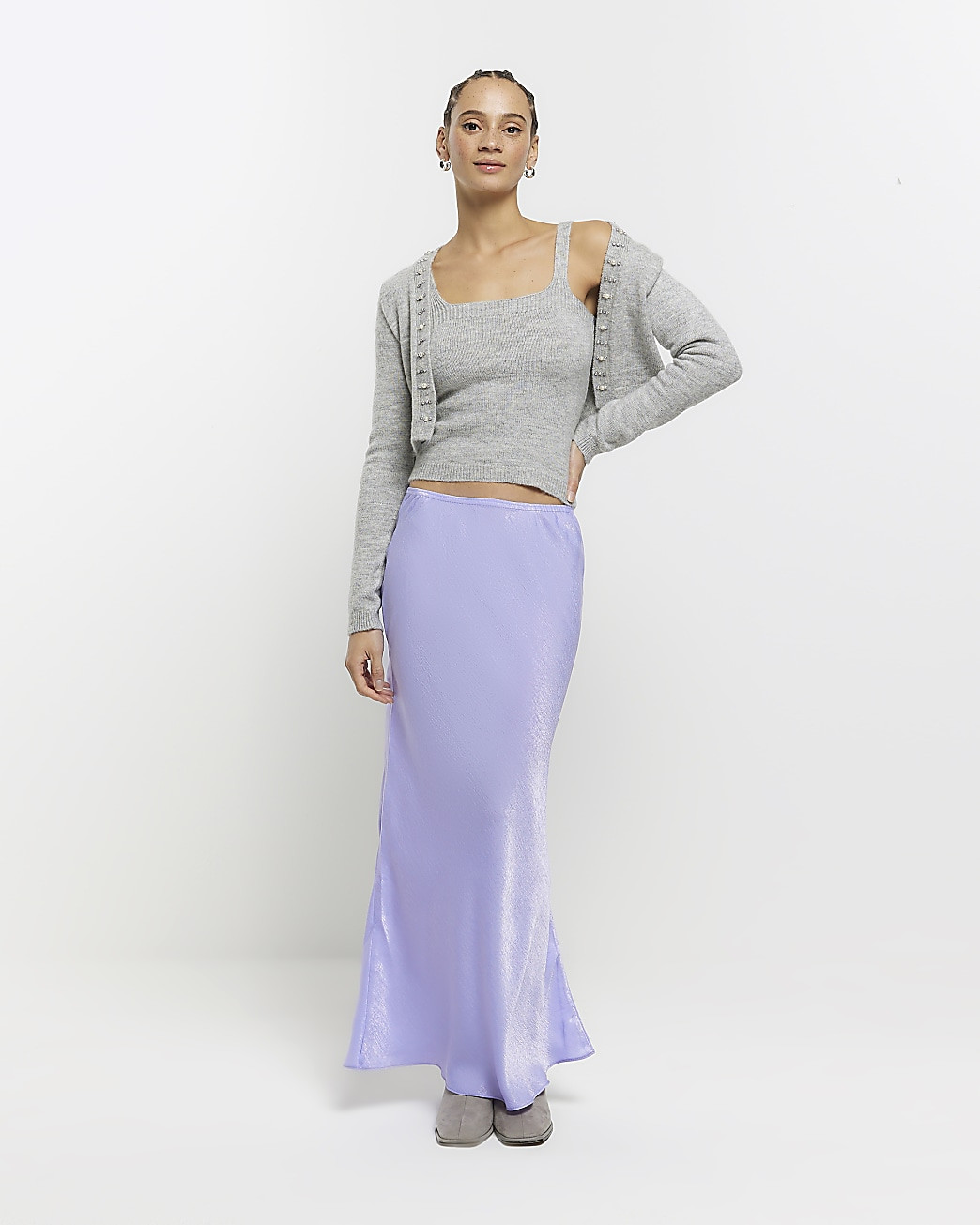 Purple satin maxi skirt | River Island (UK & IE)
