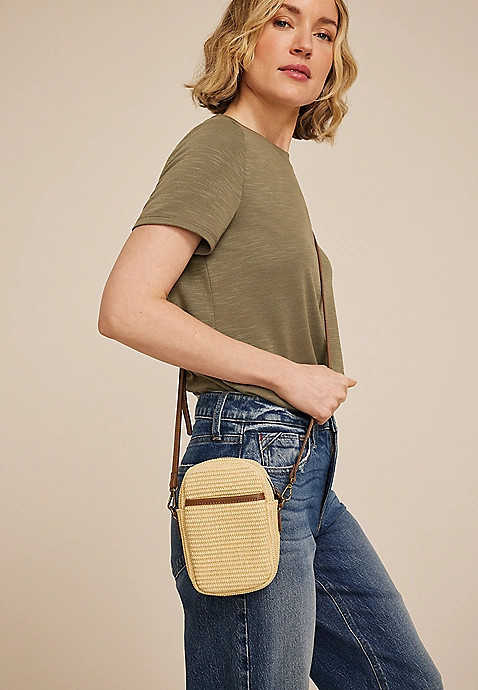 North South Raffia Crossbody Bag | Maurices