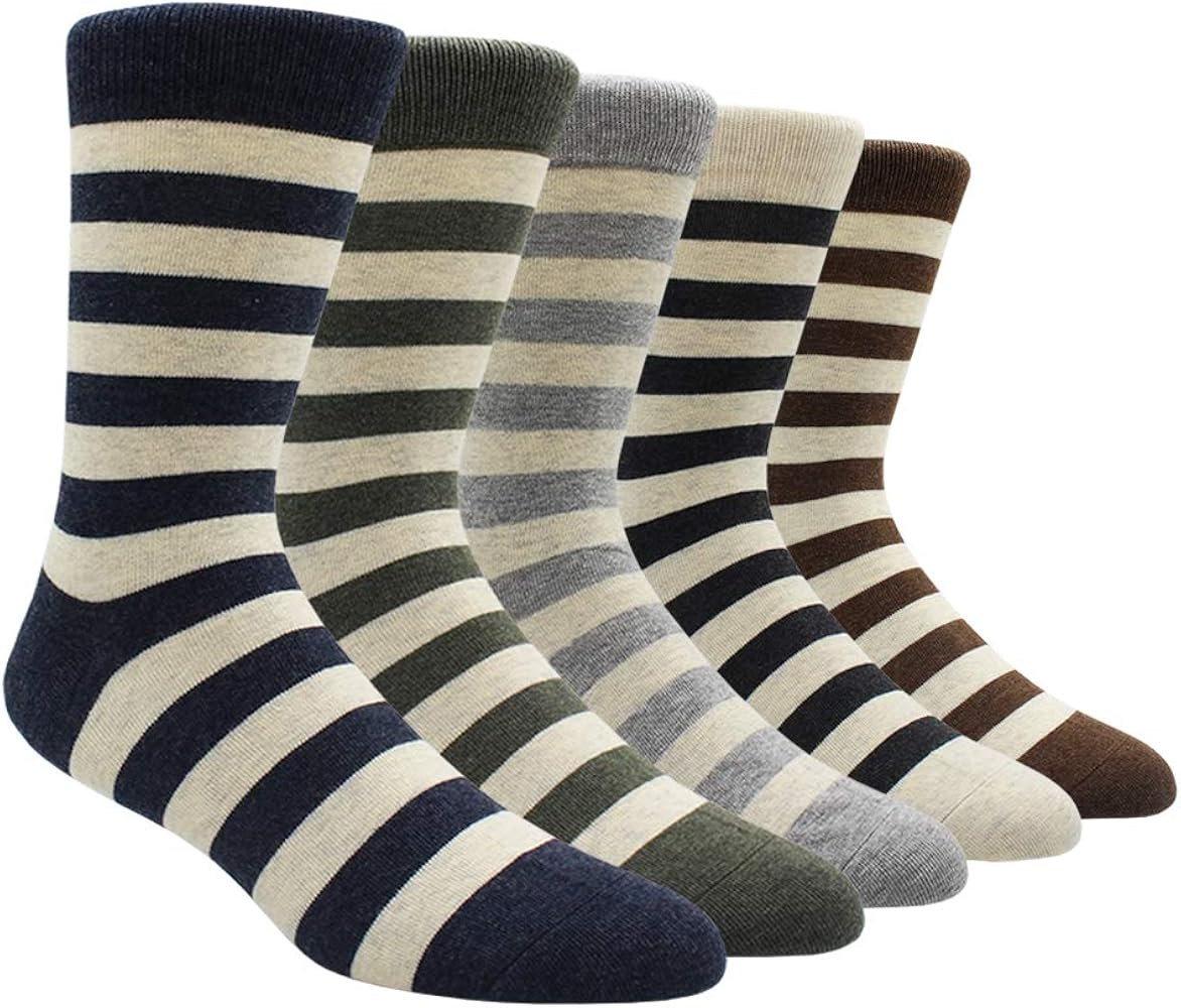 TOEJYJ Mens Fun Dress Socks, Pattern Funny Casual Socks Pack, Colorful Striped Cotton Novelty Soc... | Amazon (US)