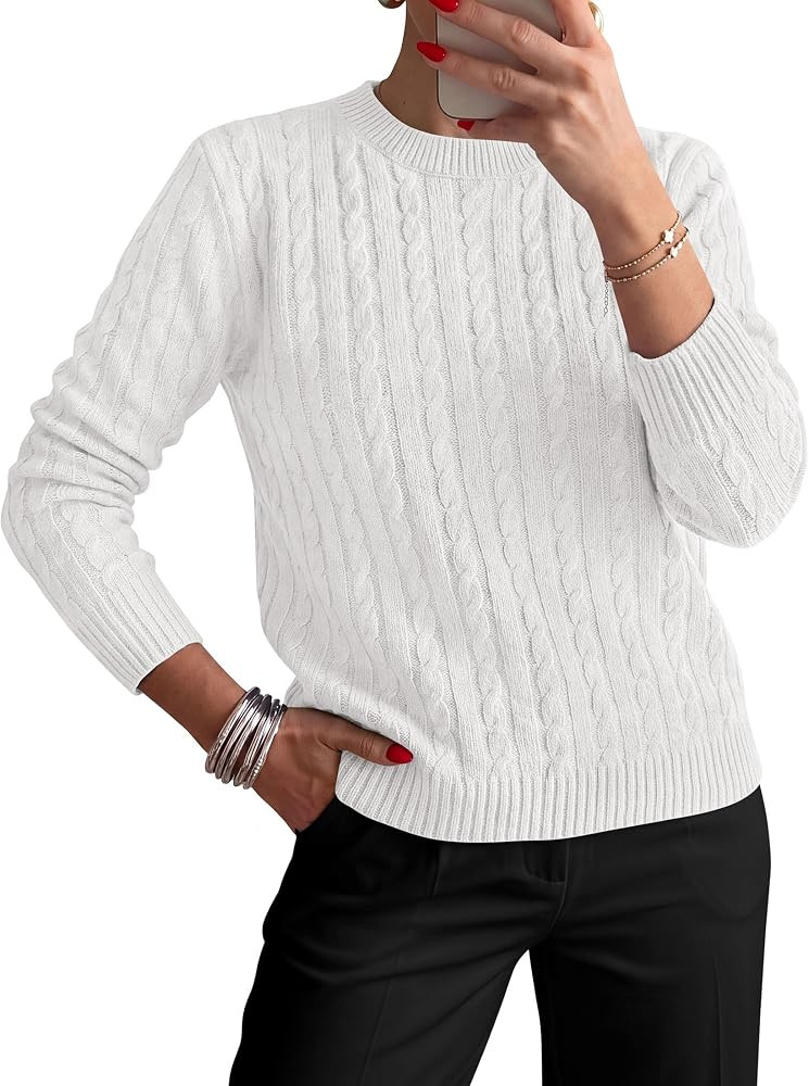 PRETTYGARDEN Women's Cable Knit Sweaters Long Sleeve Pullover Fall Outfits | Amazon (US)