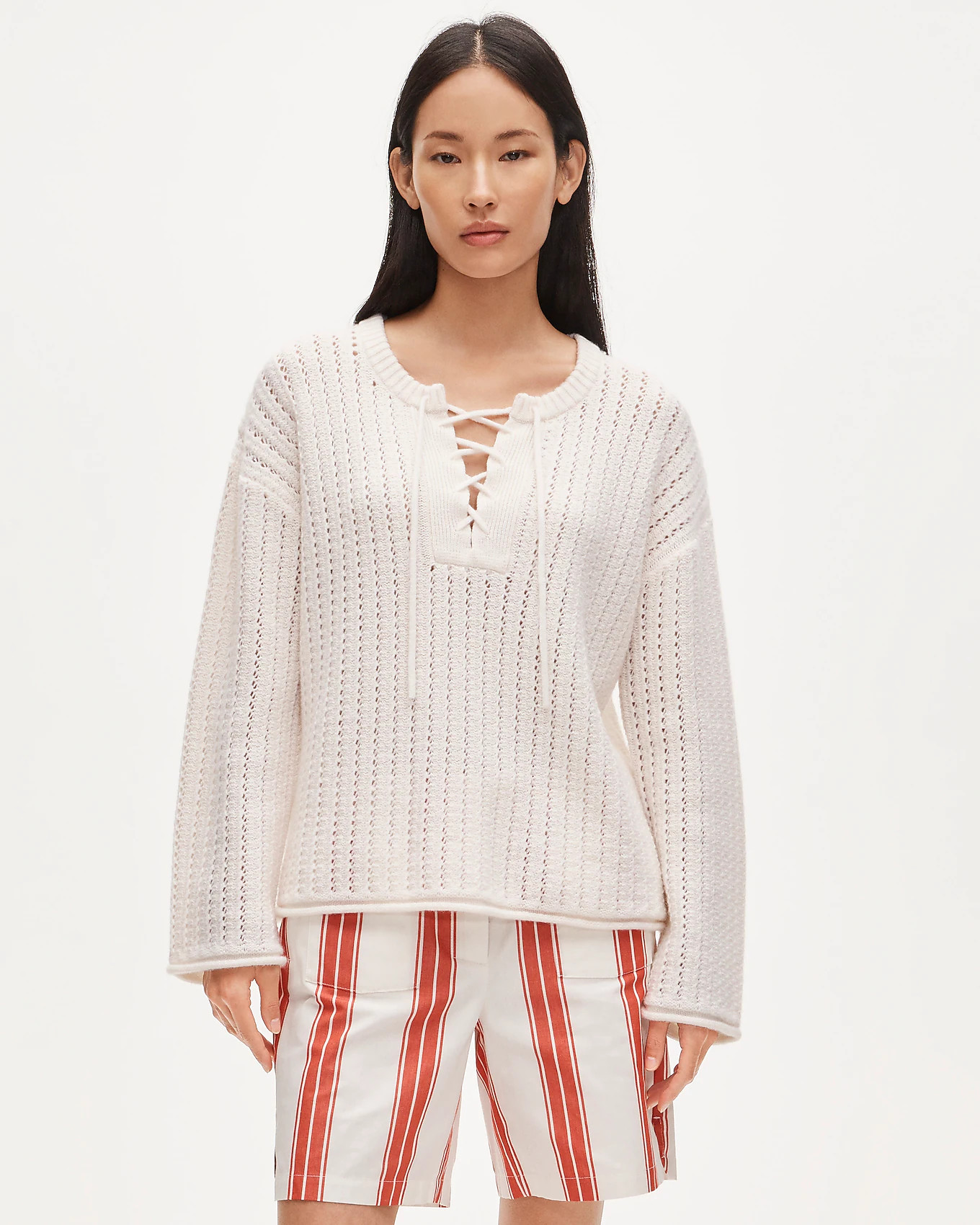 Collection Cashmere lace-up pointelle tunic | J. Crew US