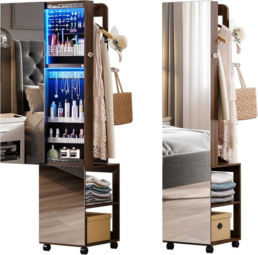 Lvifur 360° Rotating Jewelry Armoire with Sliding Full Length Mirror, 63'' Floor Standing 3 Colo... | Amazon (US)