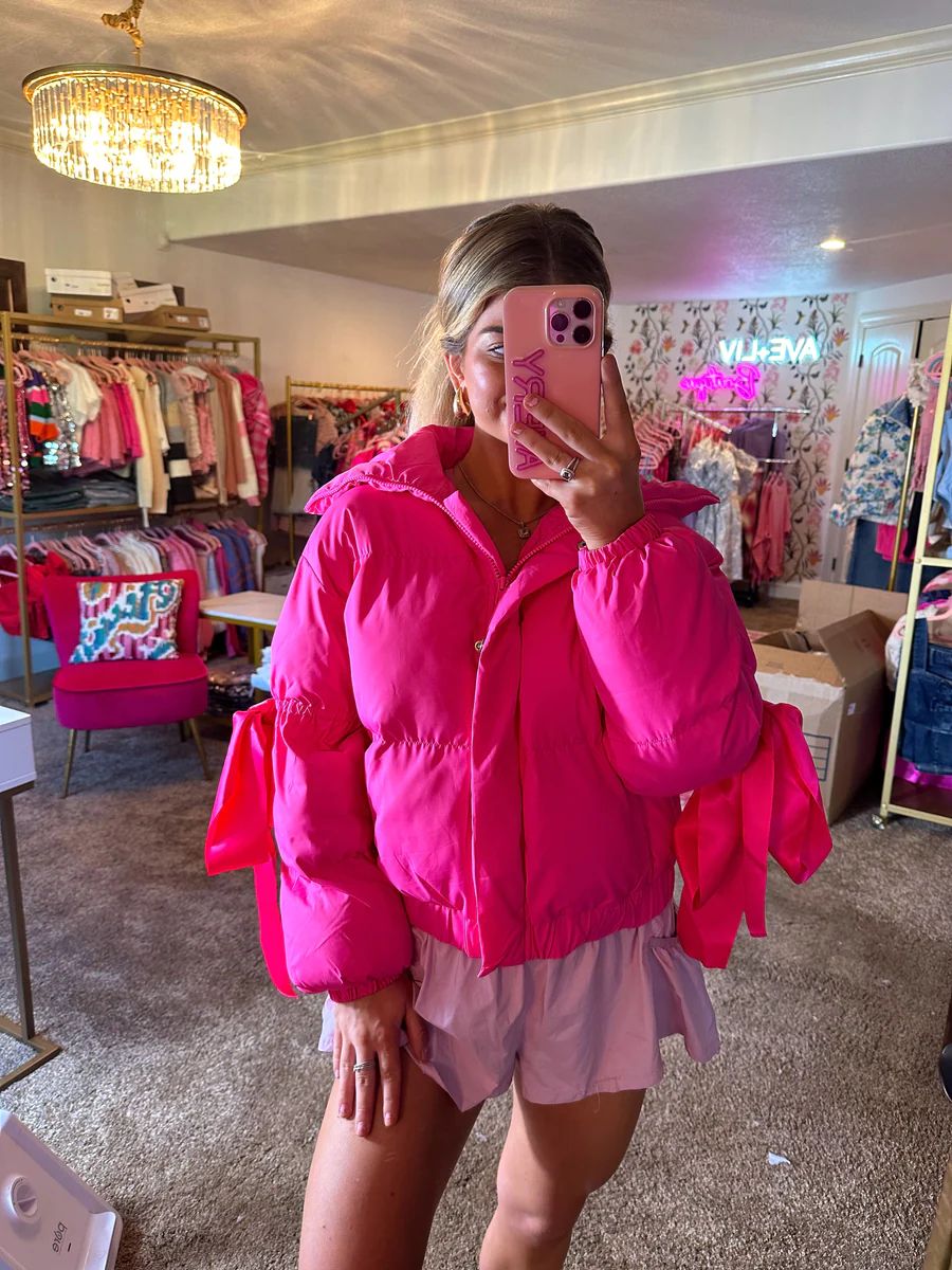 FANCY IN LOVE PUFFER - PINK BOW | Ave + Liv Boutique