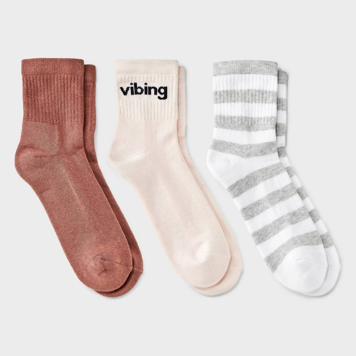 Women's Cushioned Striped 3pk Mid Crew Socks - Universal Thread™ 4-10 | Target