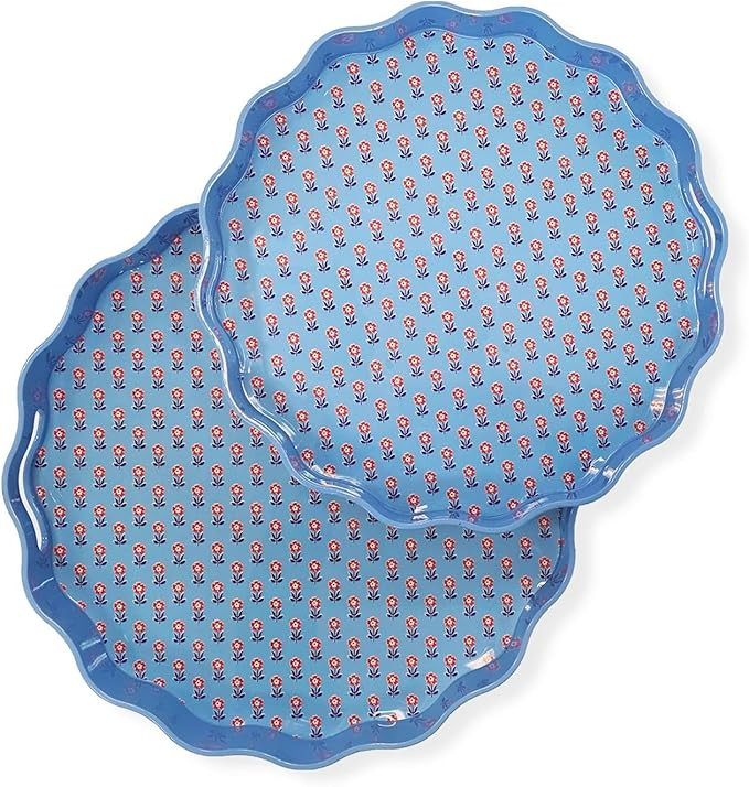Two's Company Red, White and Bloom Scalloped Lacquered Tray, Set of 2, 13"-15", Blue, Red and Whi... | Amazon (US)