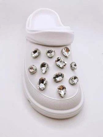 11pcs Gemstone Shoe Decoration, Silver Shining Glamorous Shoes Accessories For Clogs | SHEIN
