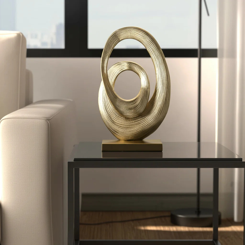 Zarielle Modern Gold Aluminum Abstract Sculpture - 20" Decorative Metal Accent for Home or Office | Wayfair North America