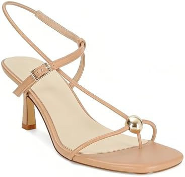 Strappy Heels for Women Square Toe Slingback Mid-Heel Sandals Dressy Beach Thong Flip Flop Slides... | Amazon (US)