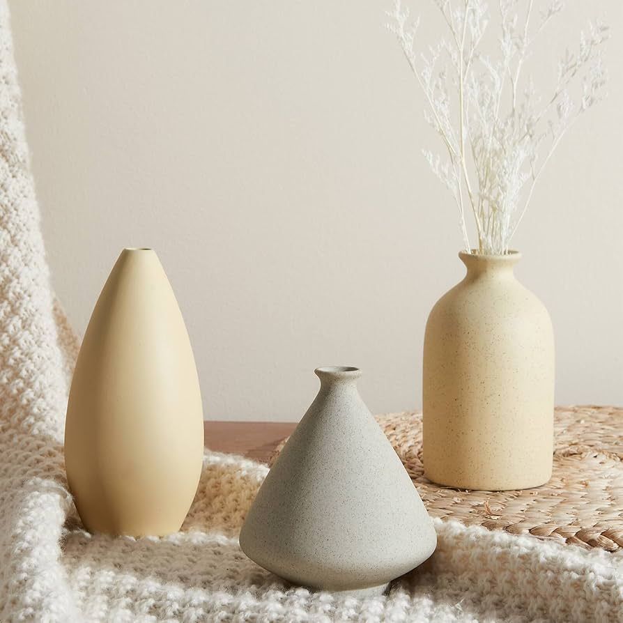 BOHOVA Small Vases for Decor - Beige Boho Vase Set of 3 - Modern Clay Decorative Flower Vase - Ce... | Amazon (US)