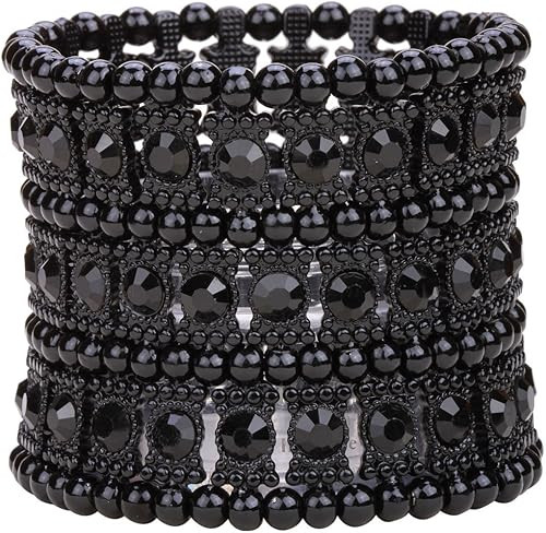 YACQ Women's Multilayer Stretch Cuff Bracelets Fit Wrist Size 6-1/2 to 7-1/2 Inch - Soft Elastic ... | Amazon (US)