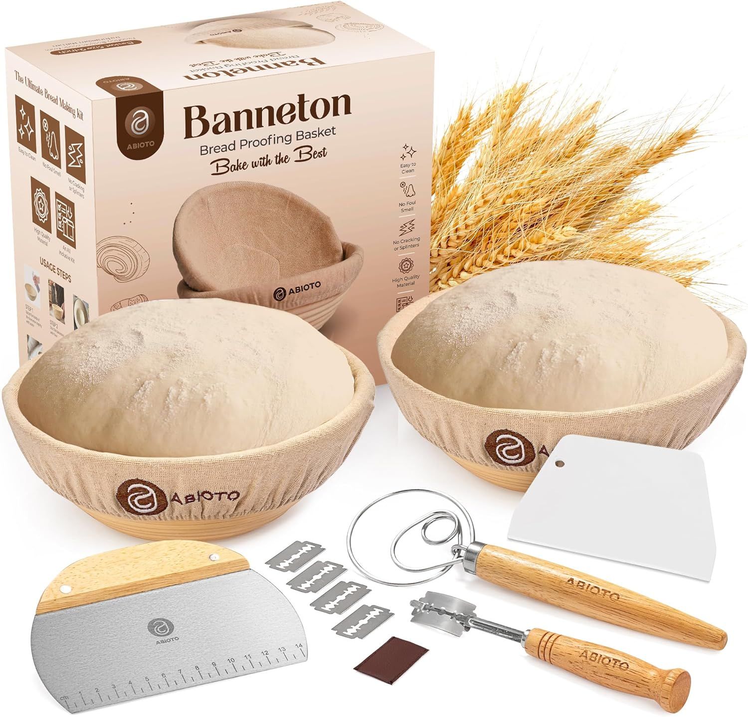 Sourdough Bread Proofing Baskets and Baking Supplies, A Complete Bread Making Kit Including Two 9... | Amazon (US)
