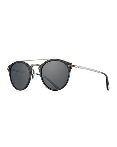 Remick Monochromatic Brow-Bar Sunglasses, Black | Neiman Marcus