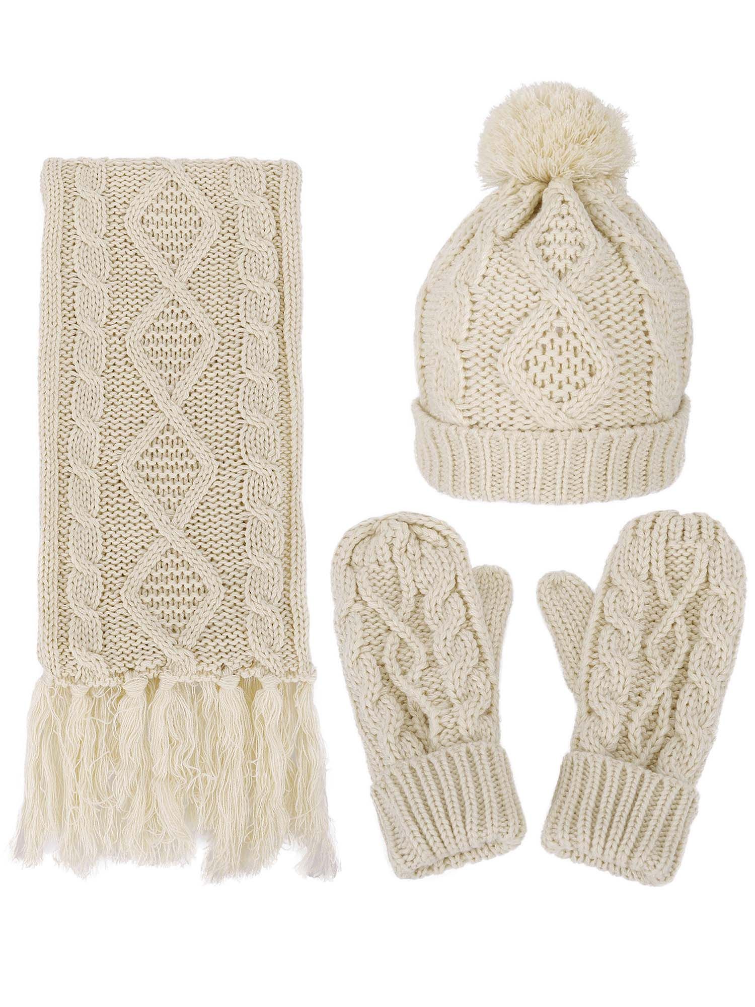 3 in 1 Warm Thick Cable Knitted Hat Scarf & Gloves Winter Set, Grey | Walmart (US)