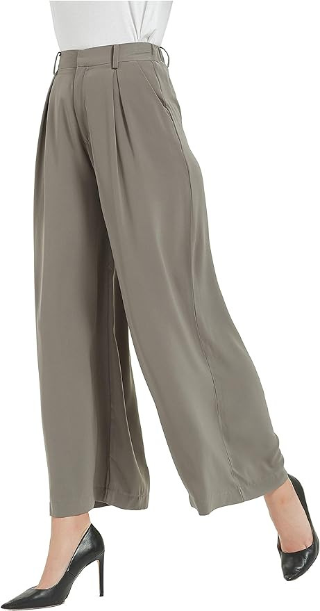 Tronjori Women High Waist Casual Wide Leg Long Palazzo Pants Trousers Regular Size | Amazon (US)