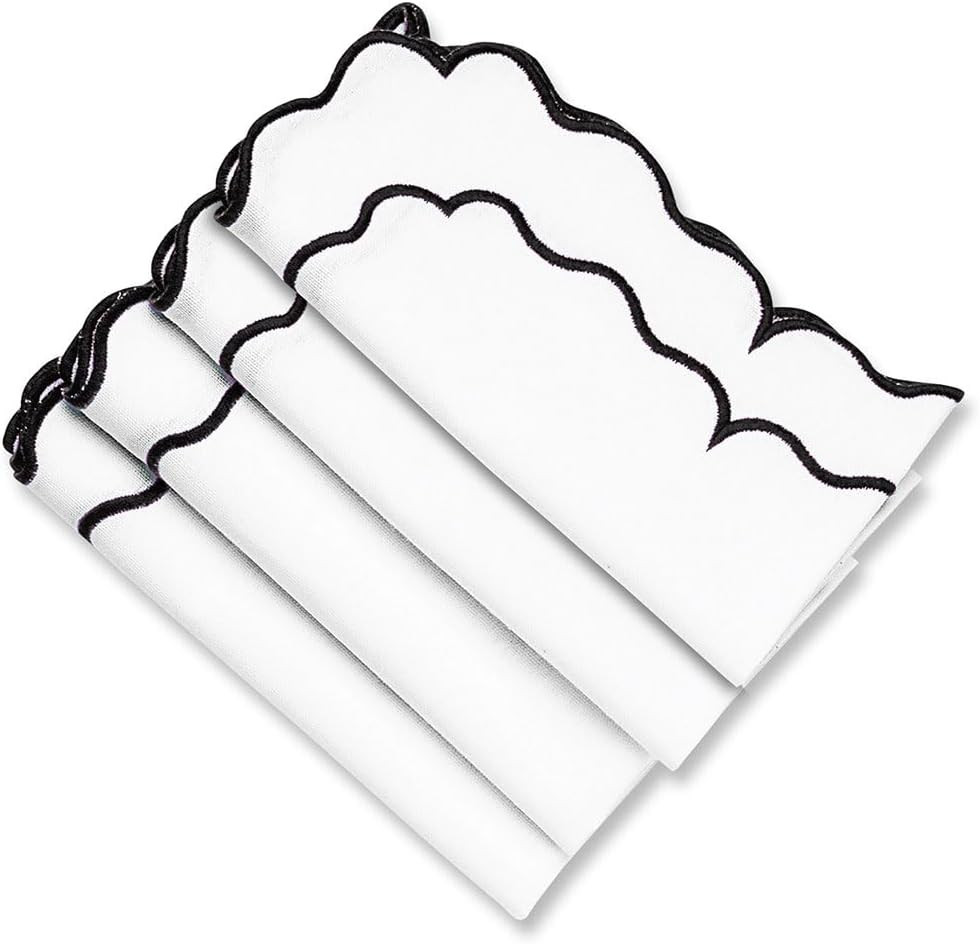 Black Dinner Napkins, 100% Cotton, Black and White Cloth Napkins, Cloth Napkins Set of 4, Embroid... | Amazon (US)