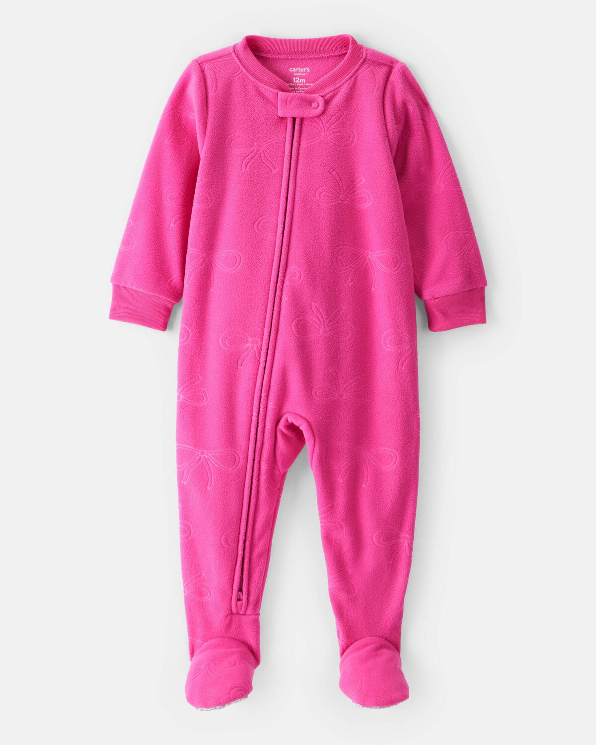 Toddler Girl Bow Loose Fit Long-Sleeve 1-Piece Pajamas - Pink | Carter's Inc