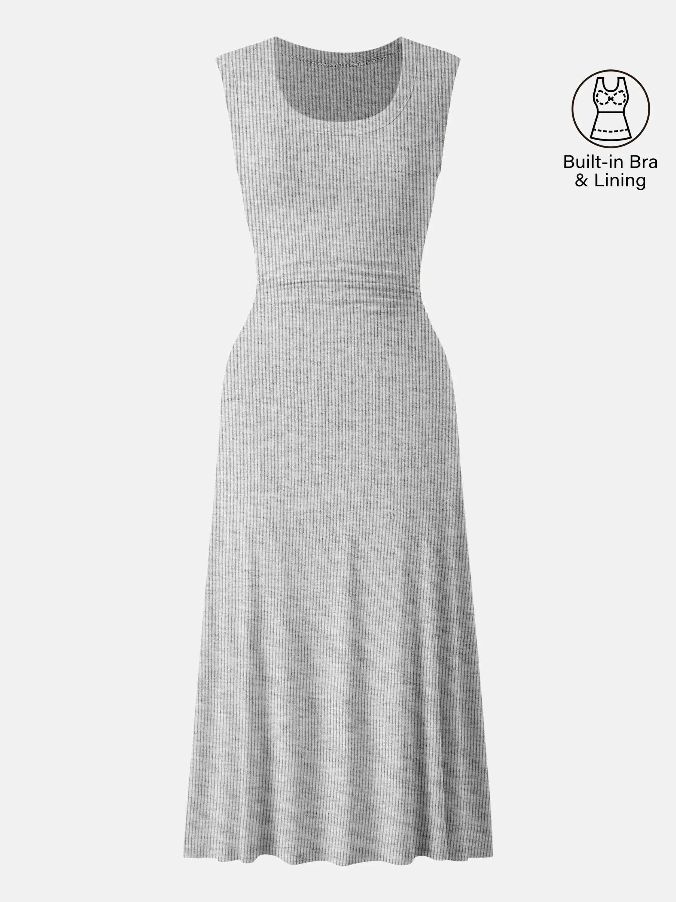 Scoop Neck Side Ruched New Airy Bra Midi Dress - Heather Grey / M | OGLmove