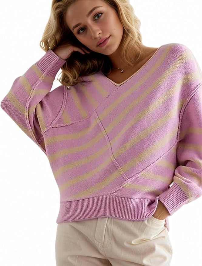 Womens Striped Oversized Sweaters Fall Winter Essentials Fashion Outfits Long Sleeve Off Shoulder... | Amazon (US)