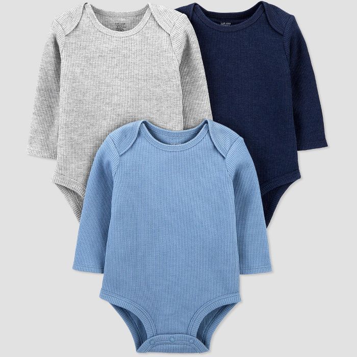 Baby Boys' 3pk Long Sleeve Basic Bodysuit - Just One You® made by carter's Blue | Target