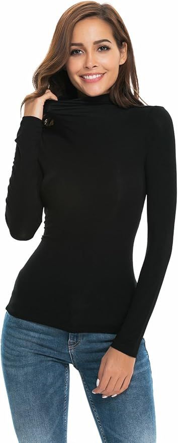 Womens Long Sleeve/Half Sleeve/Sleeveless Mock Turtleneck Crew Stretch Slim T Shirt Layer Top | Amazon (US)
