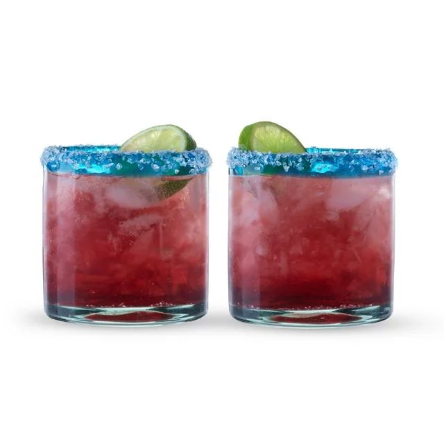 Segunda Vida Primavera Mexican Drinking Glasses - Hand Blown Colored Glassware - Blue Rimmed Tumb... | Walmart (US)