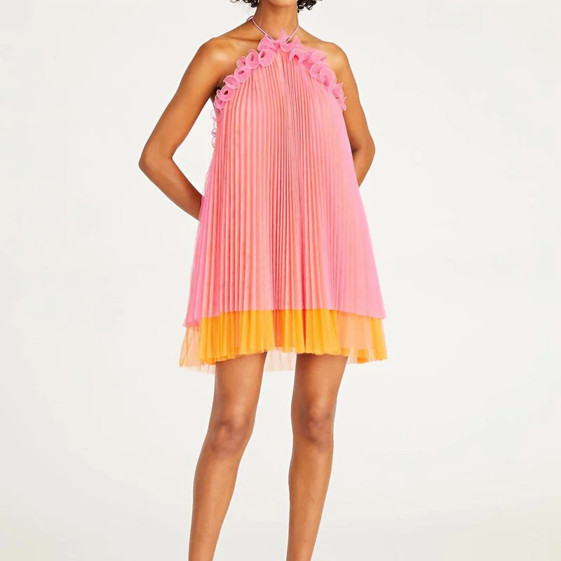 AMUR Tate Halter Mini Tulle Dress - Pink - 6 | Verishop