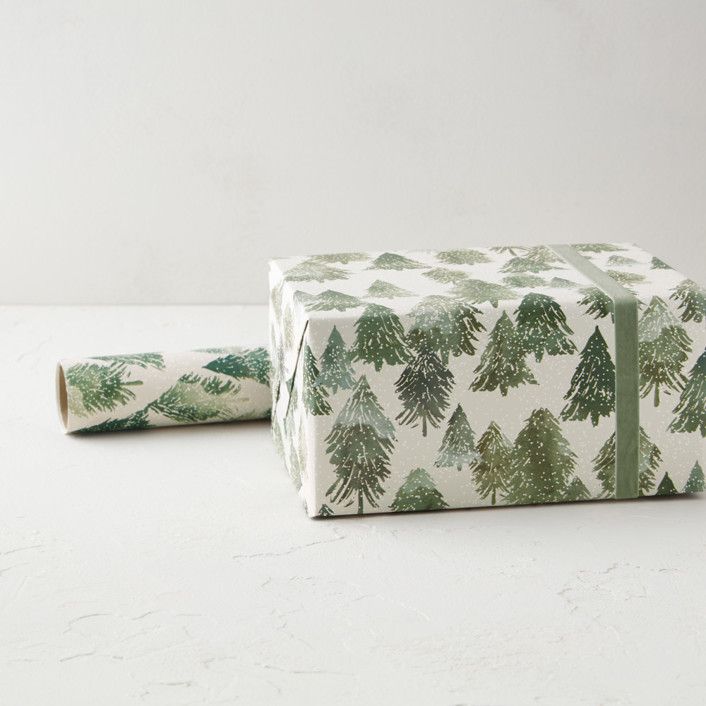 "Snowy Forest" - Customizable Wrapping Paper in Beige or Green by Creo Study. | Minted