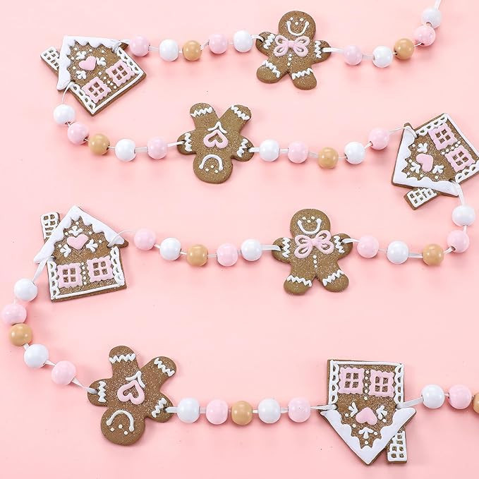 8.2ft Christmas Gingerbread Man Garland Pink Polymer Clay Christmas Gingerbread Man Banner Farmho... | Amazon (US)