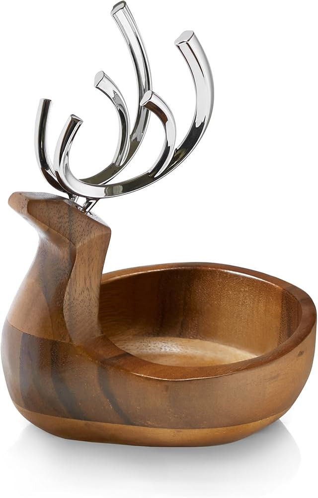 nambe Reindeer Candy Dish - Decorative Acacia Wood Bowl with Chrome Antlers for Holiday Table Set... | Amazon (US)