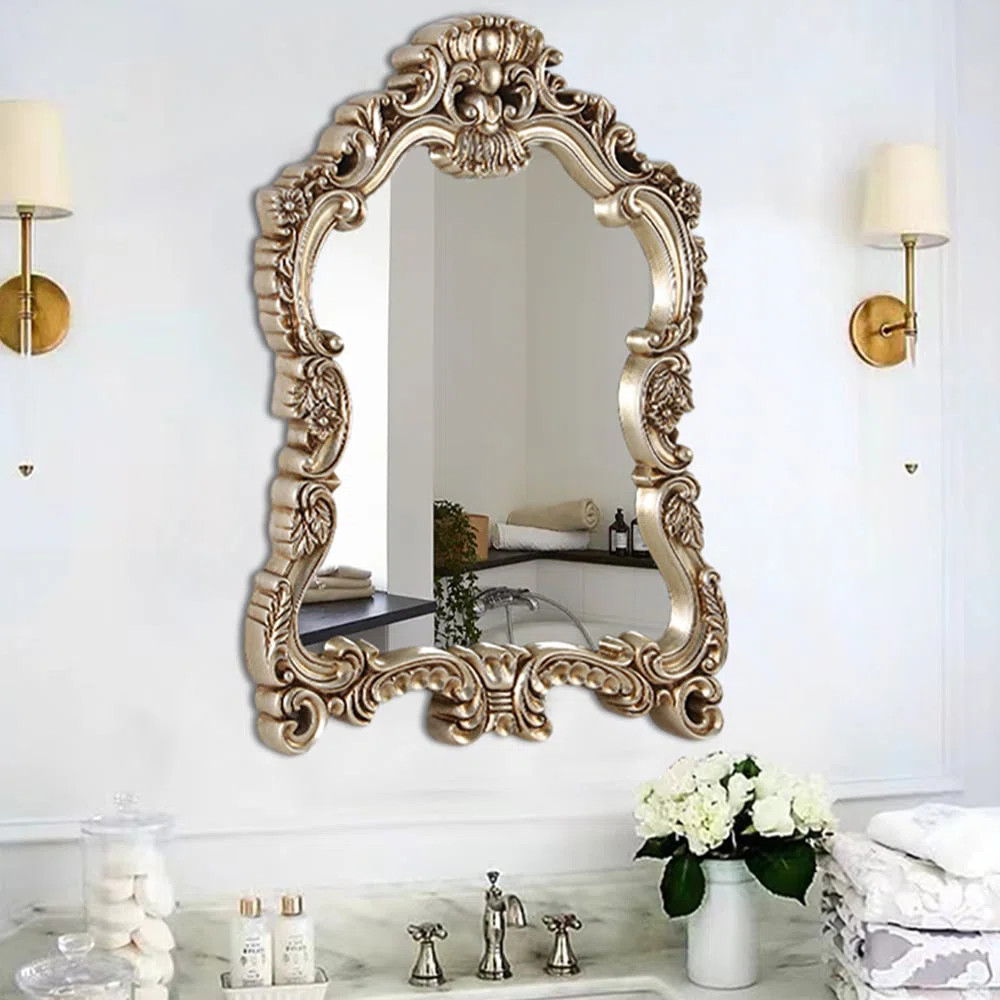 Large Vintage Arch French Shield Wall Mirror Decor 19Th Century Champagne Gold Art | Wayfair North America