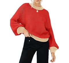ZESICA Women's Casual Long Sleeve Crew Neck Pullover 2023 Fall Ribbed Knit Loose Contrast Color S... | Amazon (US)