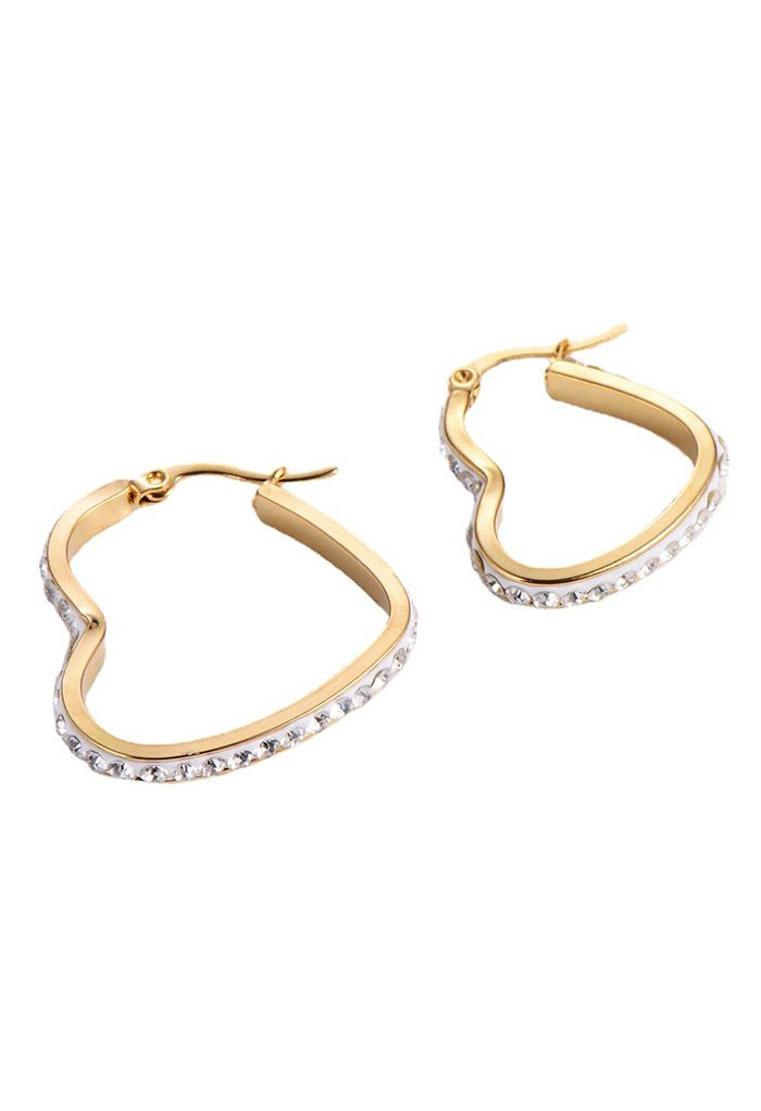 Heart Shape Zircon Trim Earrings | Chicwish