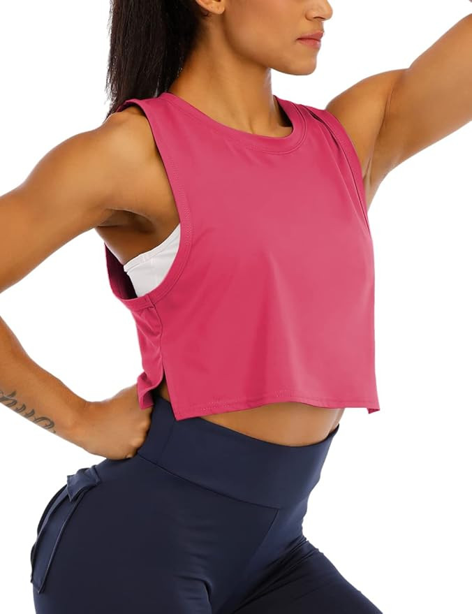 Haola Women's Loose Sleeveless Cropped Muscle Open Side Yoga Tops Workout Cool T-Shirt Running Sh... | Amazon (US)