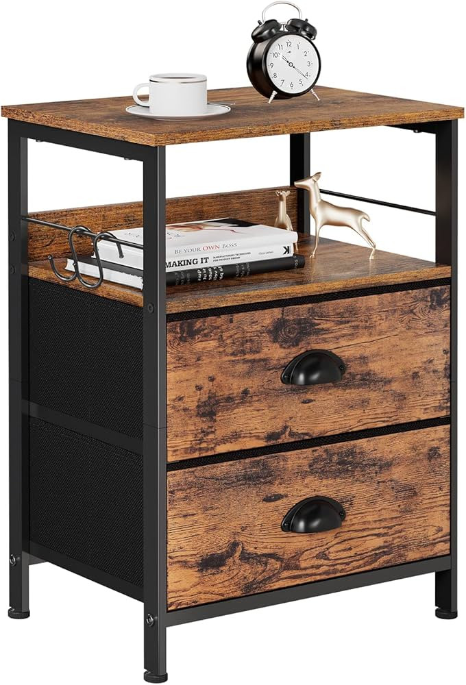 Furologee Nightstand with 2 Fabric Drawers, Bedside Table, End Table with Open Wood Shelf, Side S... | Amazon (US)