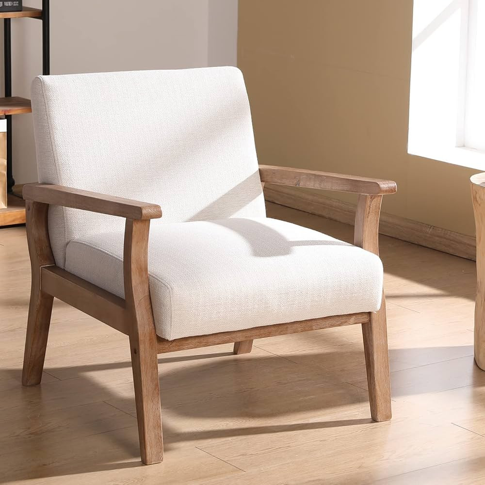 CIMOTA Mid Century Modern Accent Chair Comfy Linen Armchair Upholstered Reading Arm Chair with Wo... | Amazon (US)