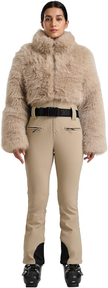 GSOU SNOW Women Ski Suit One Piece Snowsuit Snowboard Faux Fur Collar Slim Jumpsuit Jacket Insula... | Amazon (US)